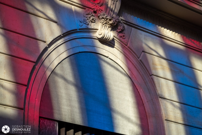 Verrière décorée par Buren, Palais de l'Elysée, Journées du Patrimoine 2022, Paris -  Photo : © Sebastien Desnoulez Photographe Auteur