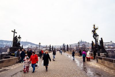 Pont Charles - Prague - Tchécoslovaquie, février 1991 - Photo : © Sebastien Desnoulez