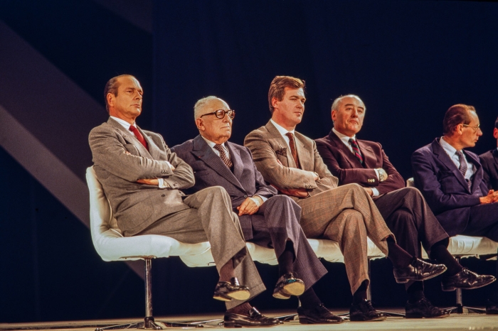 Jacques Chirac, Maurice Schumann, Jean-Paul Delevoye, Pierre Méhaignerie, Déplacement en Région Nord, Décembre 1987, campagne présidentielle 1988 - Photo : © Sebastien Desnoulez