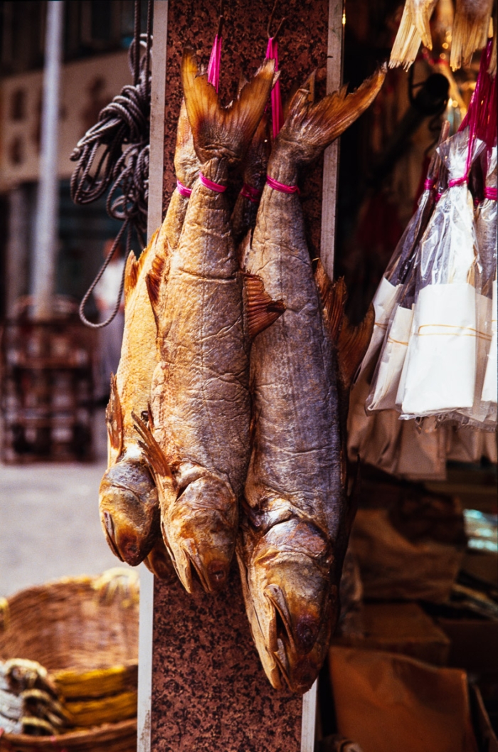 Poissons séchés, Hong Kong island, Mars 1993 - Photo : © Sebastien Desnoulez