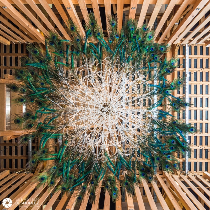 Lustre en plumes de paon et cristal au Festival des jardins 2017 de Chaumont-sur-Loire  - Photo : © Sebastien Desnoulez photographe