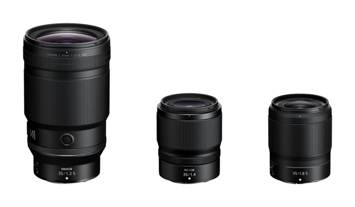 Comparatif de gabarit entre les Nikon Z 35mm f/1.2 S, 35mm f/1.4 et 35mm f/1.8 S
