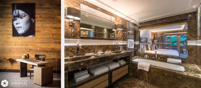 Bureau Et Salle De Bains Suite Hotel De Luxe A Gstaad   Photo :  Sebastien Desnoulez  Photographe Architecture Interieur Et Decoration