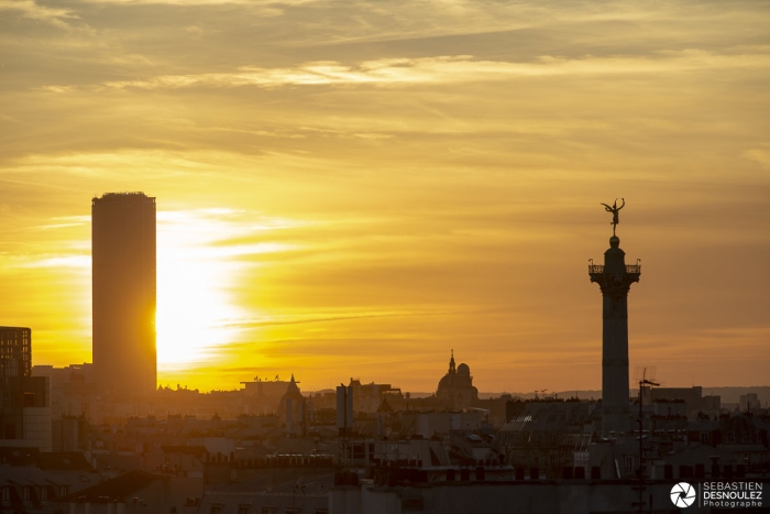 Coucher De Soleil Sur Montparnasse Et La Colonne De La Bastille - Photo : © Sebastien Desnoulez photographe d'ambiances et d'architecture