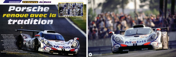 Reportage Presse Magazine   24 Heures Du Mans 1998   Double Page Du Magazine Auto Hebdo Et Aiello   Ortelli   Mc Nish Vainqueurs Sur Porsche 911 GTR   Photos Sebastien Desnoulez