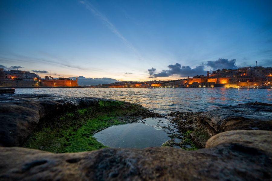 La Vallette depuis la pointe de Birgu au coucher de soleil Malte Photo Sebastien Desnoulez Photographe auteur