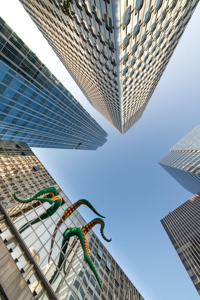 Un poulpe géant envahit un immeuble de La Défense - Photo : © Sebastien Desnoulez photographe d'ambiances et d'architecture
