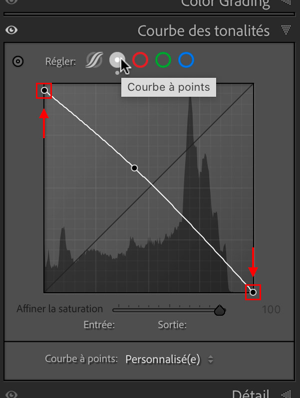 Inverser le négatif avec le mode point de la Courbe de tonalité