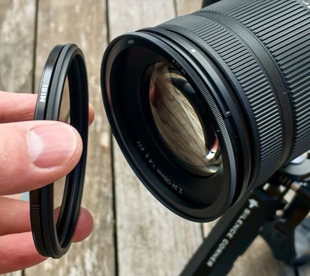 Nikon Z 24-120mm f/4 S + bague adaptatrice 77 vers 82mm Urth + filtre Nisi ND32000 82mm avec adaptateur magnétique Kase