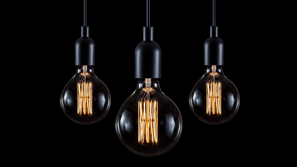 Three light bulbs photographed in the studio with the Nikon PC-E Micro NIKKOR 85mm f/2.8D