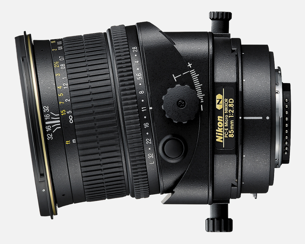 Diagram showing the tilt function of the Nikon PC-E Micro NIKKOR 85mm f/2.8D